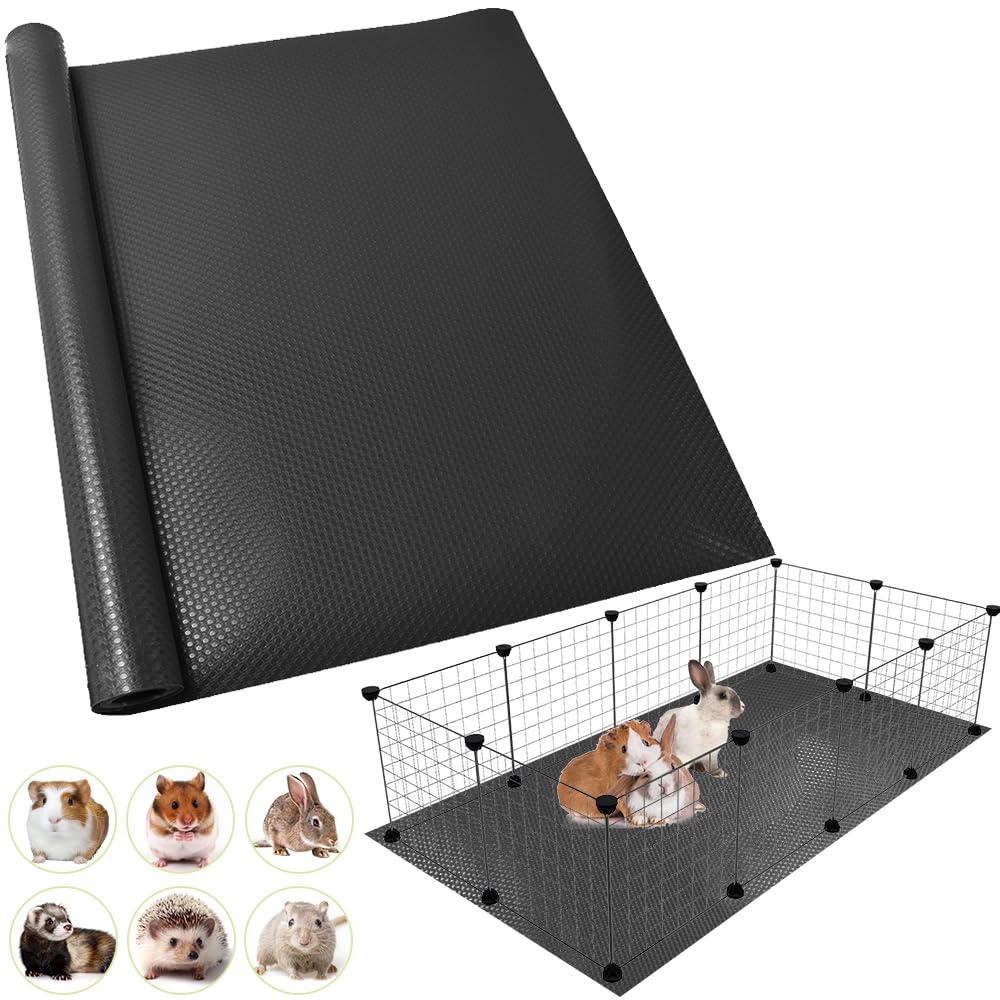 TCYPUHL Washable Guinea Pig Bedding Cage Liner Waterproof Rabbit Bedding, Easily Cut to Suit Cage and Reusable Pads for Guinea Pigs, Rabbits, Hamsters, Gerbils, and Chinchillas,18"×79",1pcs, Black Mat