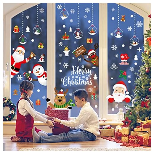 JEYNR 218 Pièce NoëL Autocollants Fenetre, Décoration de Noël Fenetre Stickers DIY Amovibles PVC Réutilisables Autocollant Fenetre pour Deco NoëL Intérieur