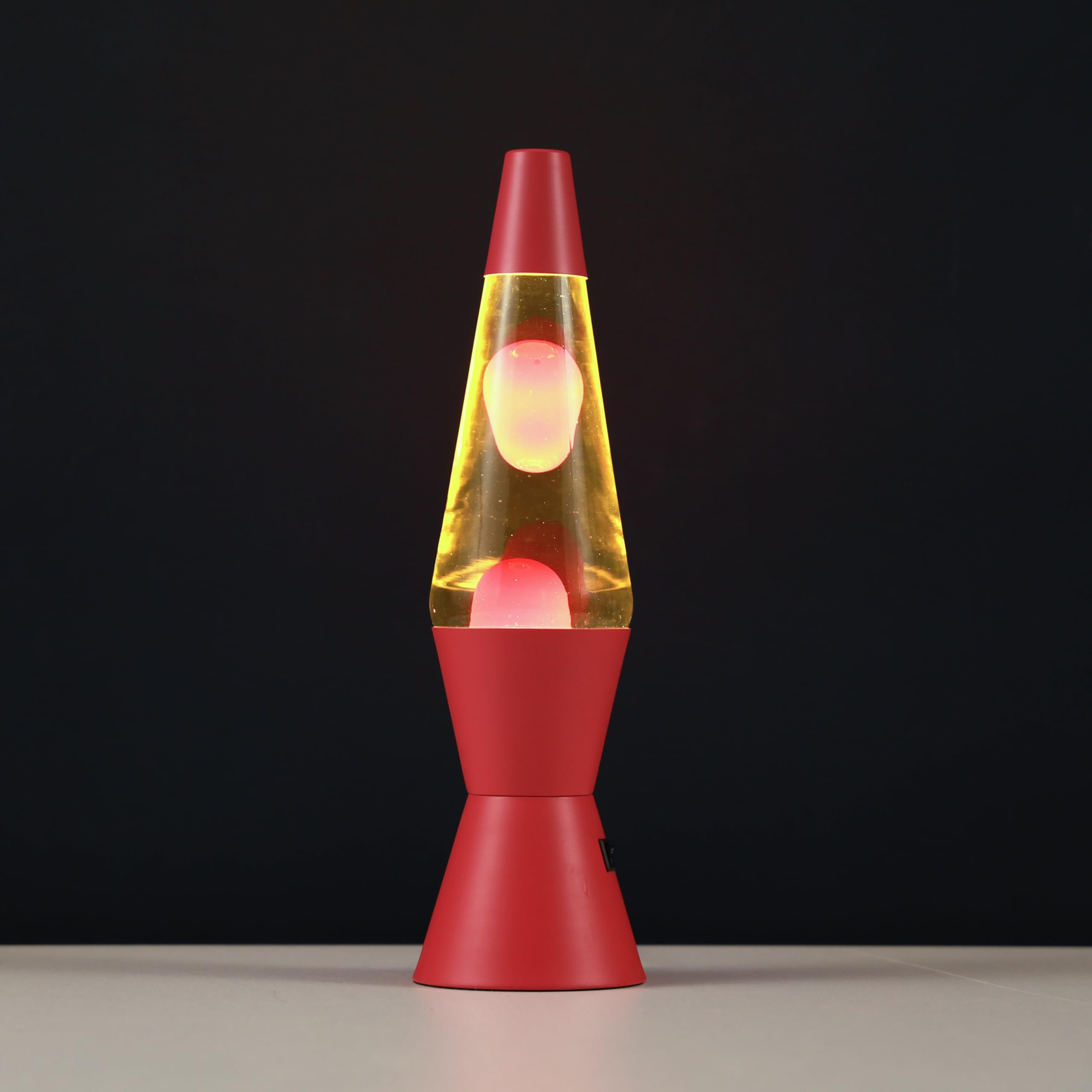 I-TOTAL® - LED-Lavalampe – Modernes Design mit fließendem Blaseneffekt, geringer Energieverbrauch, integriertes LED-Licht, 37 cm (Roter Sockel, gelbe Flüssigkeit, rotes Wachs)