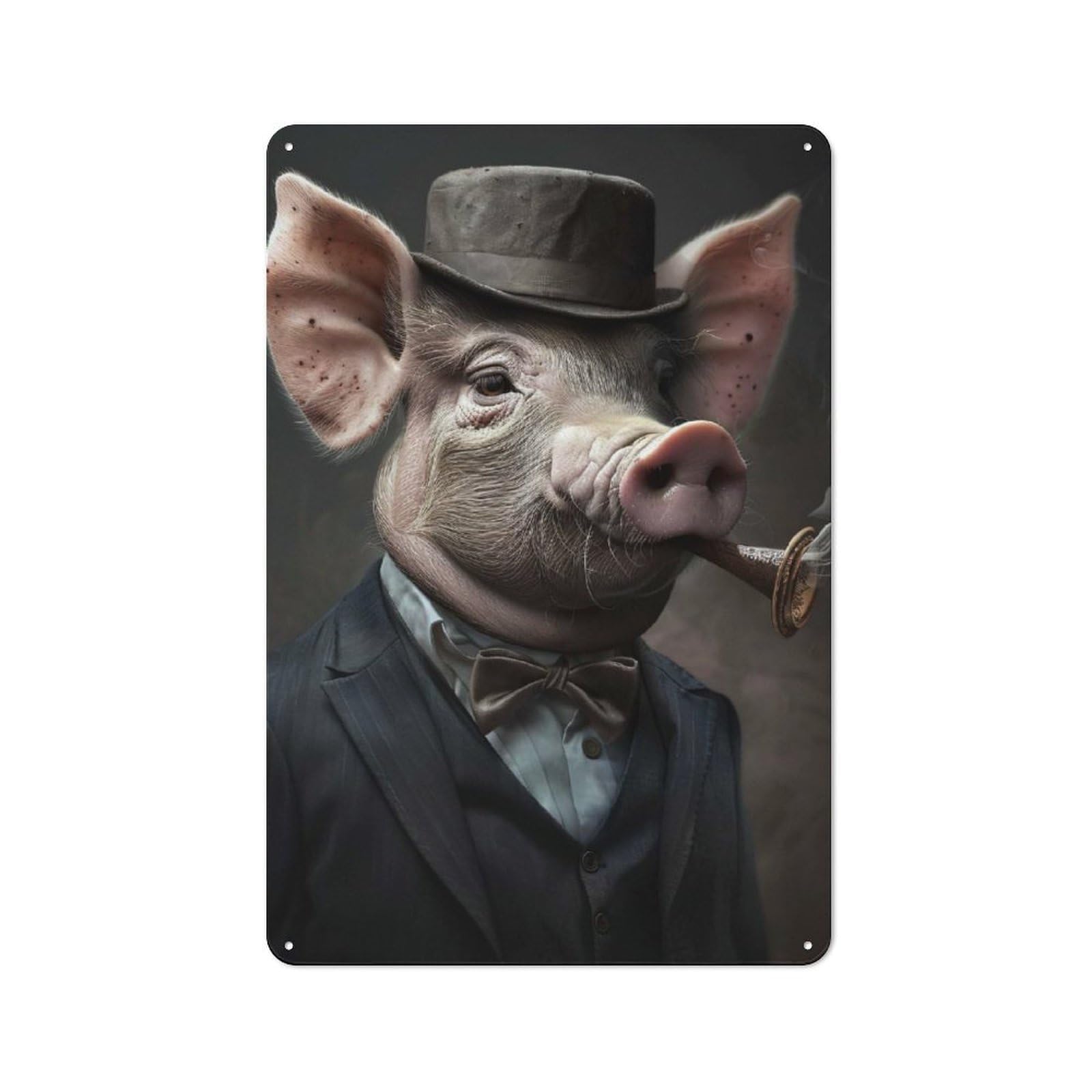 Junmoney Style-14 Rustic Metal Sign 30X20cm Featuring Pig In A Suit Smoking A Cigar For Hallway Wall, A Decorative Gift For A Newly Furnished Hallway