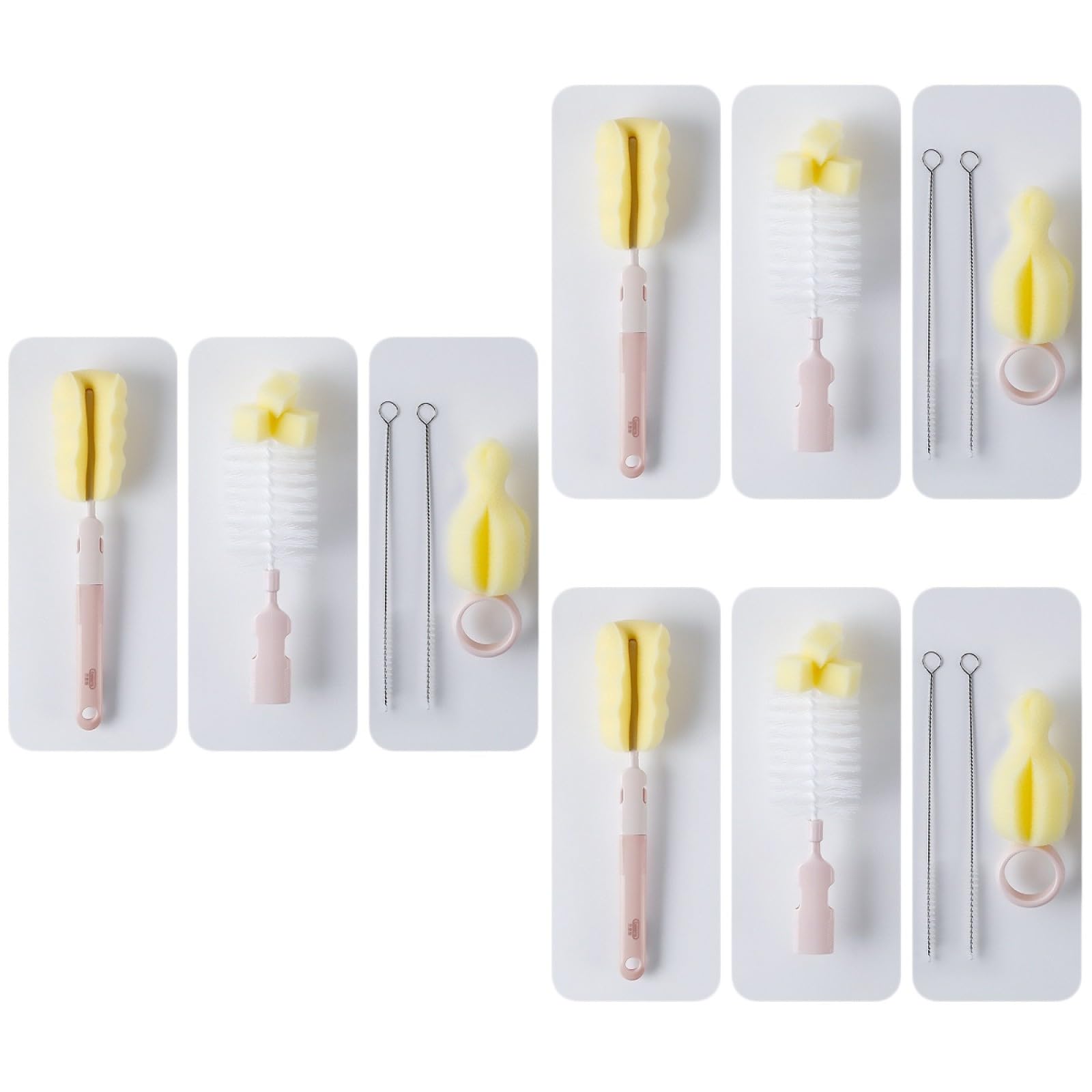 VALICLUD 3 Set Spazzole per e Ciucci Brush Kit Rotante per Bottiglie Design Ergonomico e Antiscivolo per e Contenitori Stretti Colore Rosa
