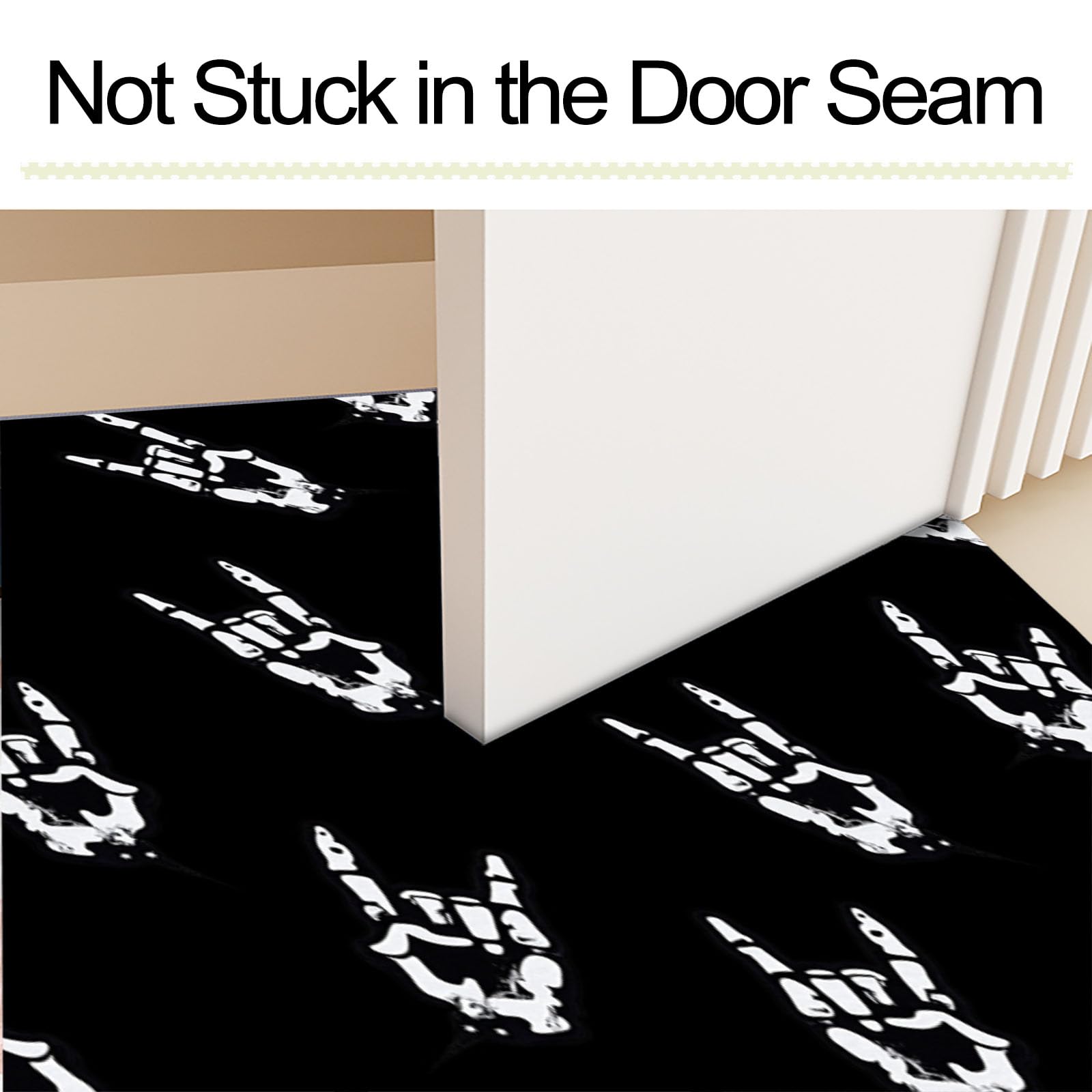 Tappetino da 80x120cm, Nero Strada Buia Pieghevole Sottile, Zerbino Lavabile Stampa Gesti Delle Mani Nella Musica Rock Teschi Antiscivolo, per Porta di Casa, Ingresso, Patio, Corridoio