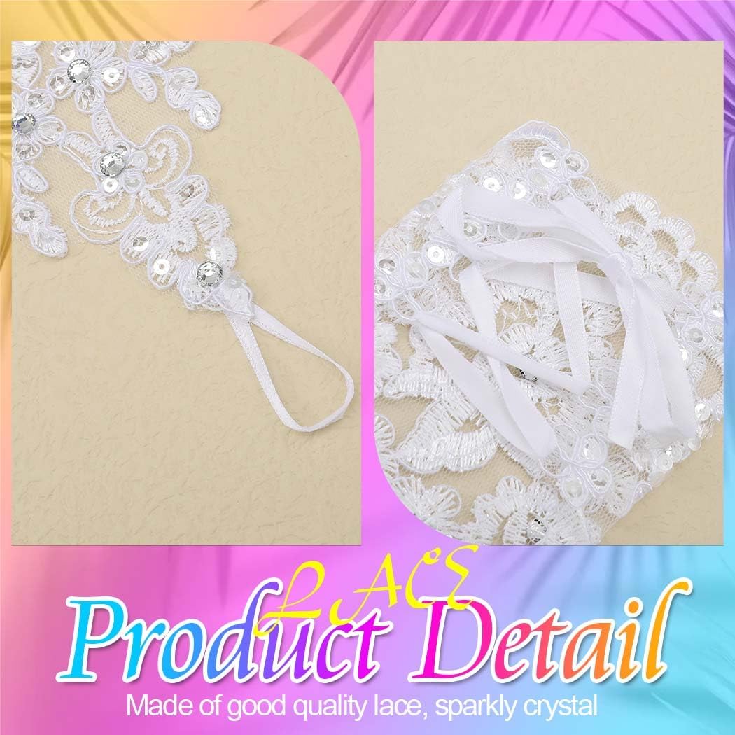 Unsutuo Lace Gloves Wedding Fingerless Sequins Gloves Short Bridal Glove for Women and Brides