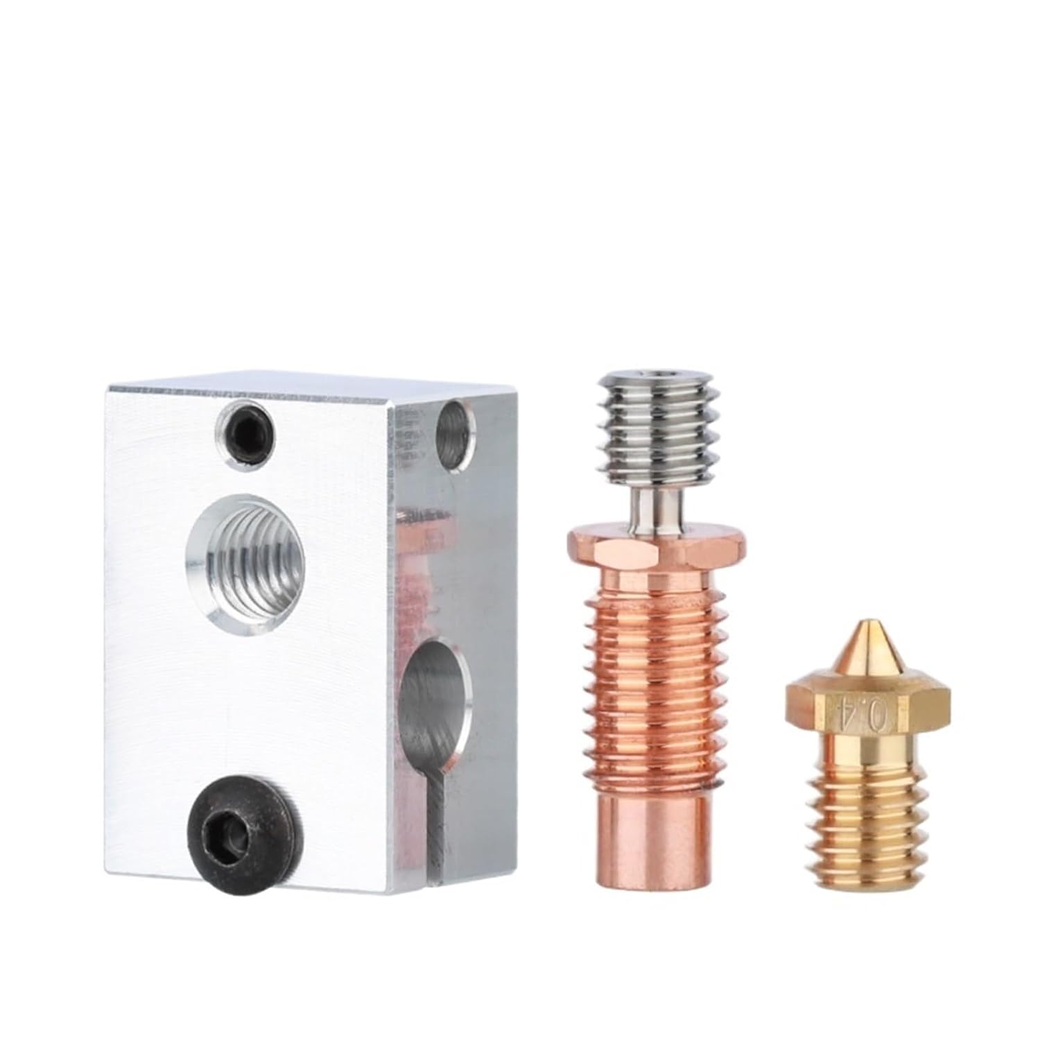 Heater Block + Nozzle + Bimetal Heat Break for 3D Printer(Set 1 Brass Nozzle,0.4mm)