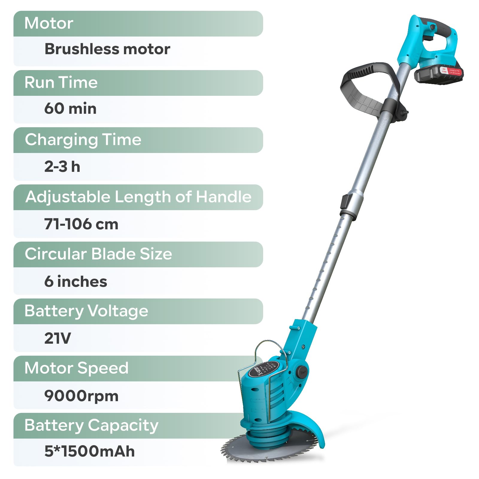 Rasentrimmer mit Akku – Elektrischer Rasentrimmer, 2x1500mAh, 9000 U/min, Teleskopgriff 71–106cm, 4 Klingentypen– Freischneider Akku für Garten, Motorsense, Kantenschneider Rasen