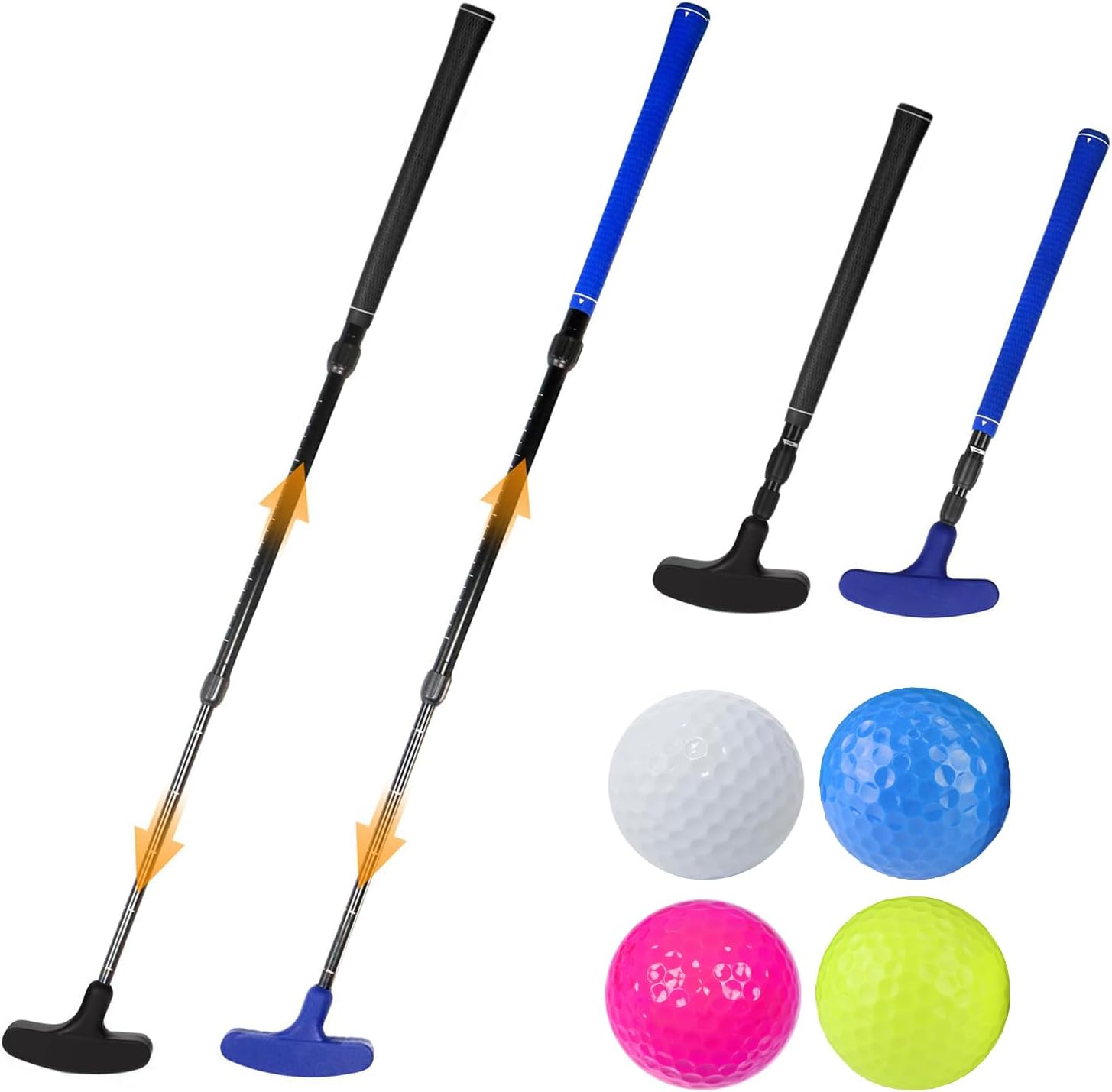 Adjustable Golf Putter Mini Set - 2 Golf Clubs with 4 Balls, Two-Way Putter for Right & Left Handed