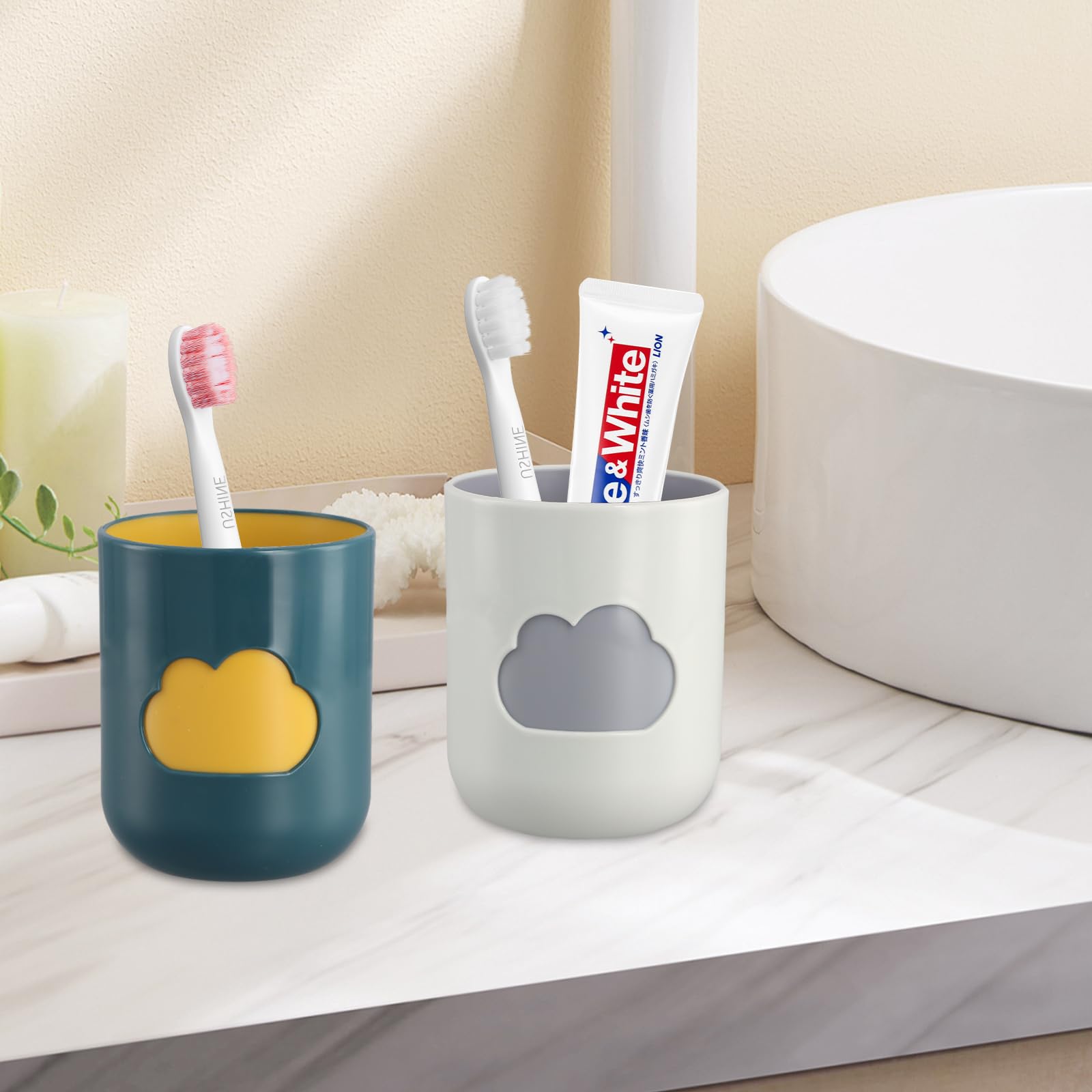 Amexo 4 Pcs Vasos para Cepillos de Dientes, Vaso para Enjuague Bucal, Vaso de Baño, Vaso para Cepillos de Dientes, Vaso de Plástico, Vaso de Agua, Vaso para Cepillo de Dientes, Diámetro de 8 × 10 Cm