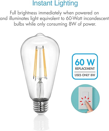 Miniatura 5 de Tenergy Bombillas LED Edison vintage de 8 W, equivalente a 60 W incandescentes, blanco frío 4000 K, bombillas de filamento LED ST64 antiguas, base