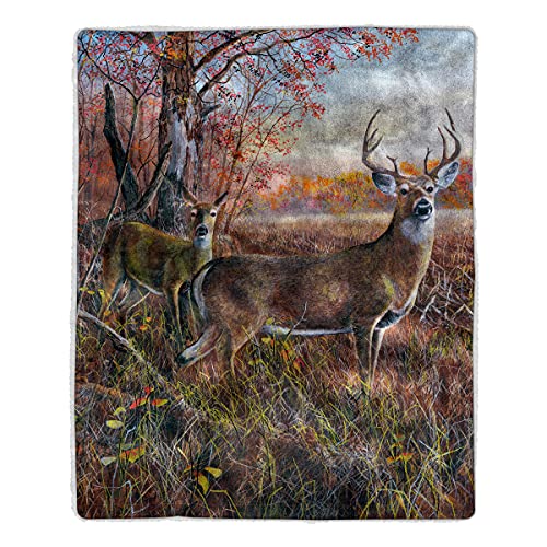 Bedford Home Sherpa Fleece Throw Deer Print Pattern, Lightweight Hypoallergenic Bed Or Couch Soft Plush Blanket For Adults And Kids, Multicolor #TOP29