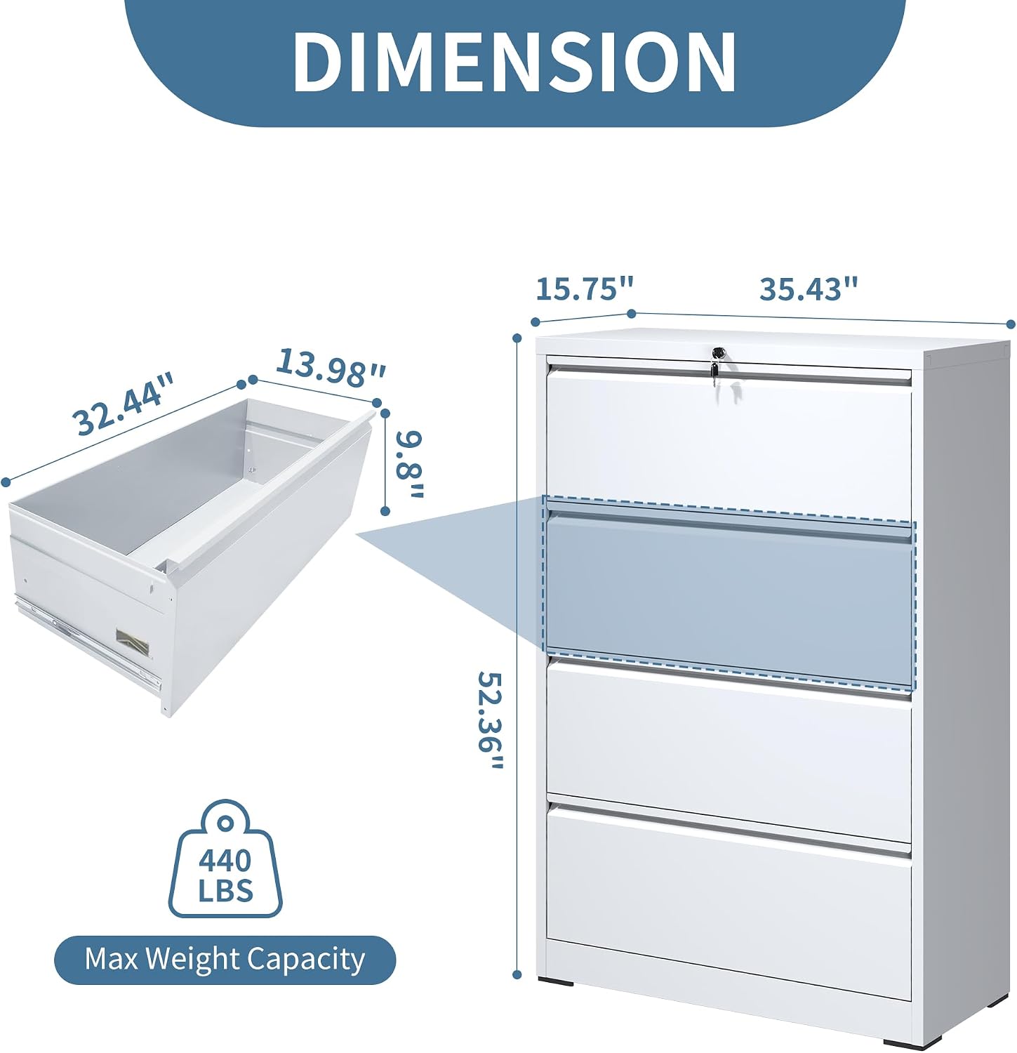 AQY 4 Drawer File Cabinet with Lock,Metal Lateral File Cabinets for Home Office,Steel Wide Filing Organization Storage Cabinets for Hanging Files Letter/Legal/F4/A4 Size Assembly Required(White)