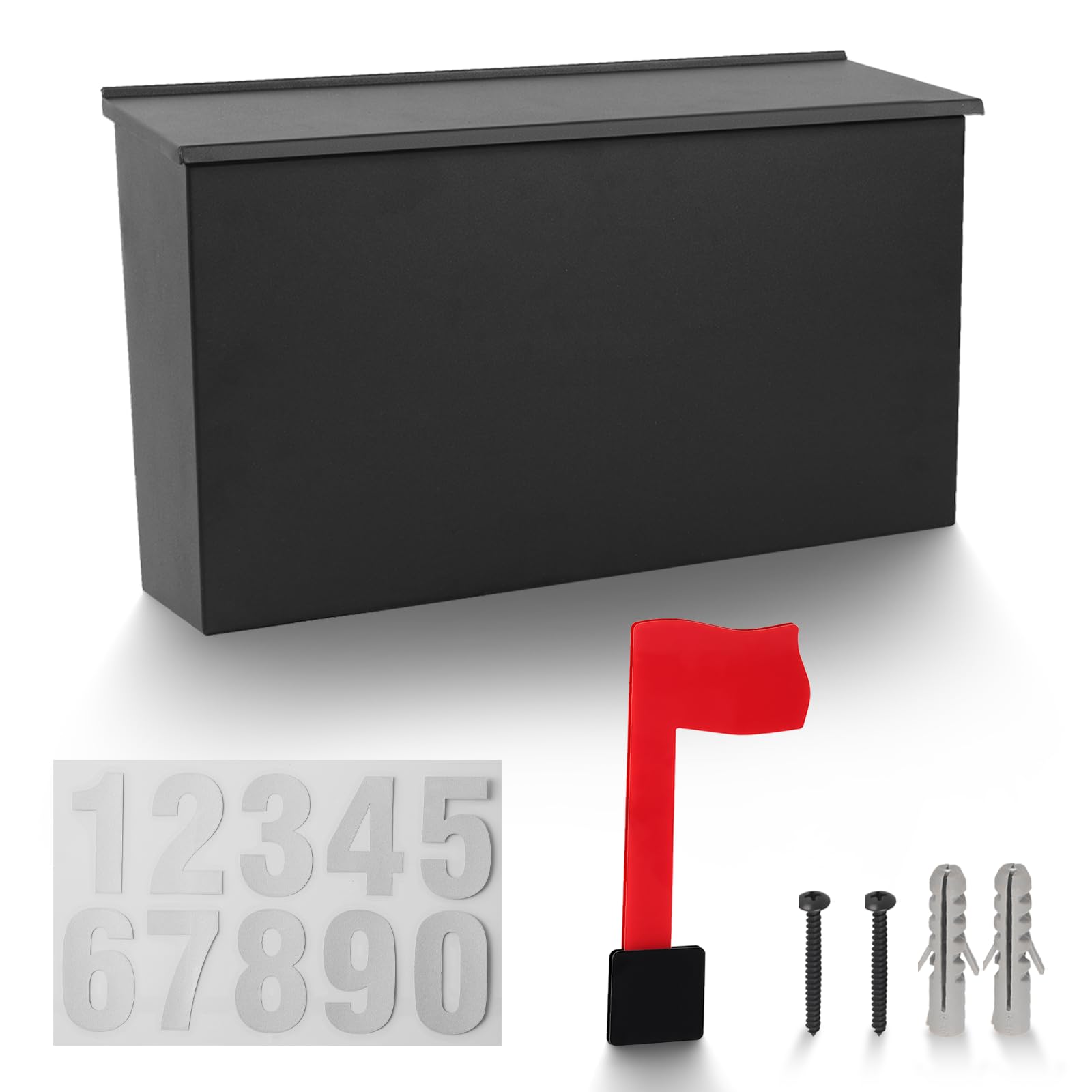 TonGass Wall-Mount Mailbox - Large Capacity, Rust-Proof Carbon Steel Post Box - Ideal for Outdoor Use - Mailboxes for House Outside Wall Mount - 15.74"x9.44"x4.72" Black