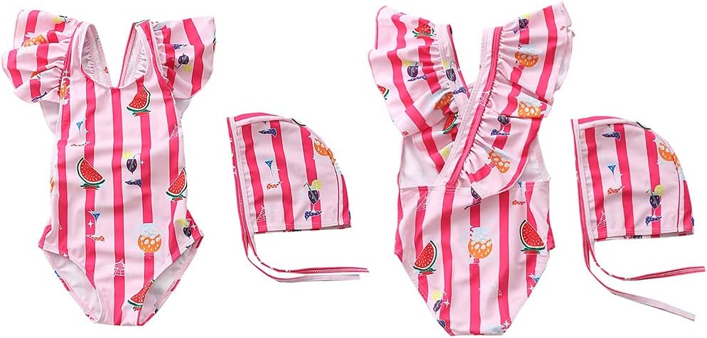Girls Swimsuit, Toddler Girls Monokini Swimsuit with Swim Cap Set Beach Swimwear