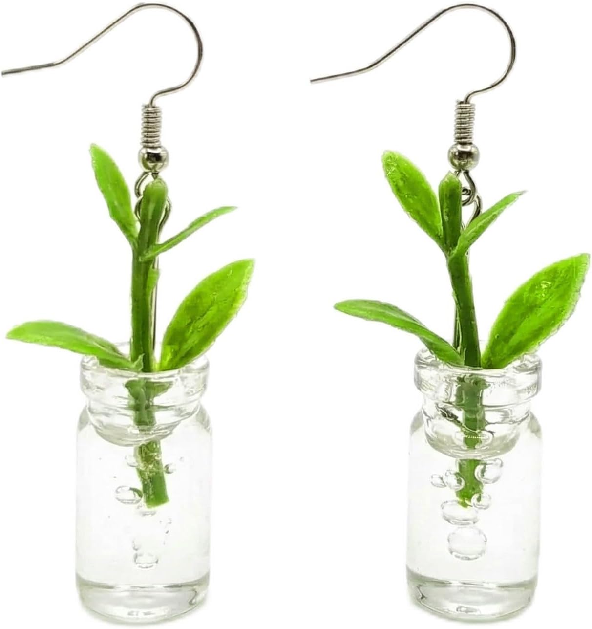 Cute Plant Earrings For Women - Unique Glass Bottle Dangle Accessories. Handmade Quirky Jewelry, Fun Nature Gifts. Beautiful Botanical Charm, Lightweight Green Leaf Sprout Design