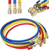 LIYYOOTopSpareParts Refrigerant Charging Hoses with Ball Valve - 60" R134A R12 R22 R502 R404 Compatible, 1/4" Thread 3-Pack Red/Yellow/Blue