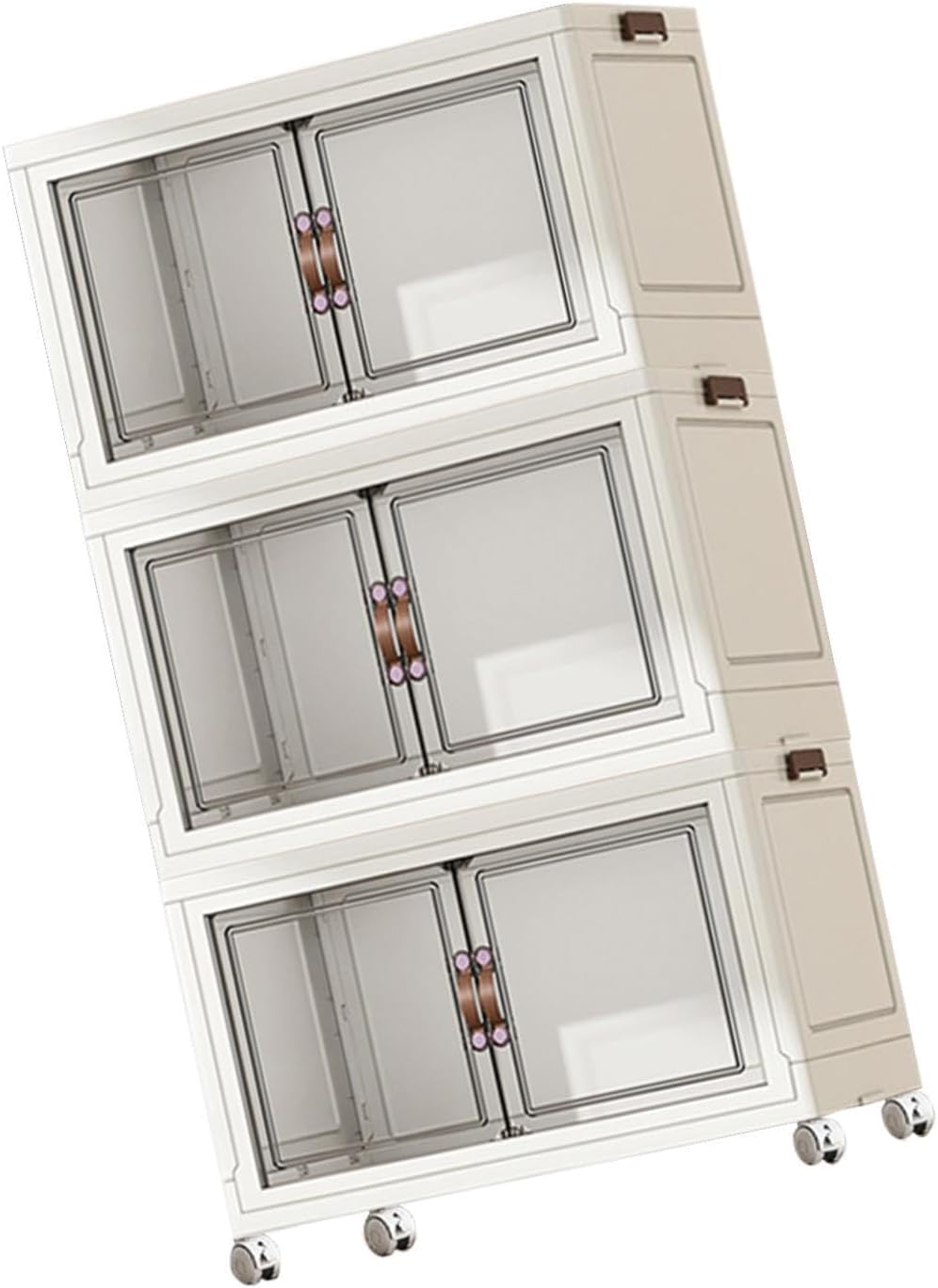 折りたたみ式収納キャビネット、キャスター付き折りたたみ式収納ボックス、寮の寝室、リビングルーム用の収納容器, ホワイト 3層 45