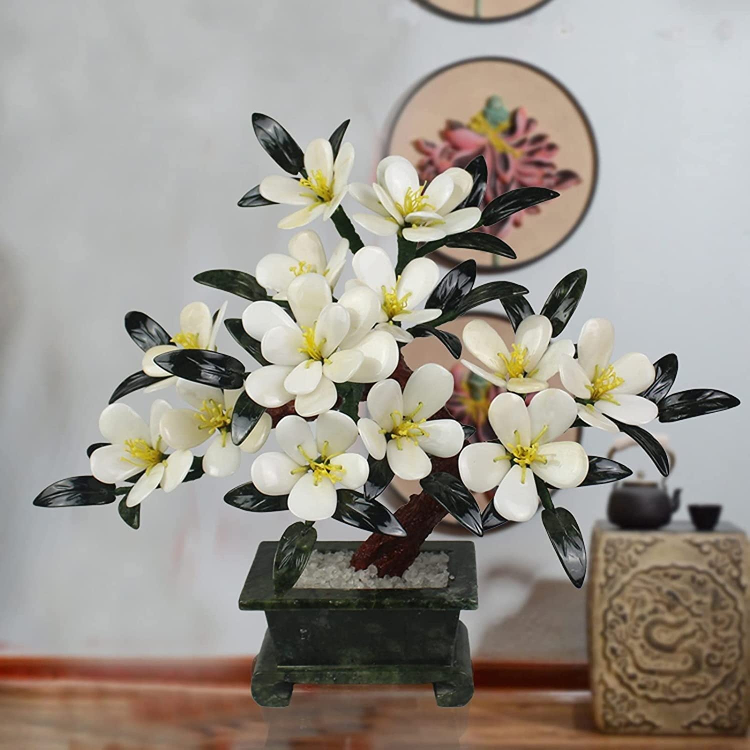 Árbol Bonsái Artificial En Maceta, Orquídea Blanca Jade, Bonsái Artificial para Escritorio, Adorno De Árbol Falso para El Hogar Y La Oficina, Decoración De La Suerte