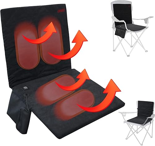 Cojín térmico para silla de campamento, cojín de asiento térmico portátil, grueso de 3 modos de niveles de calefacción ajustables, respaldo plegable