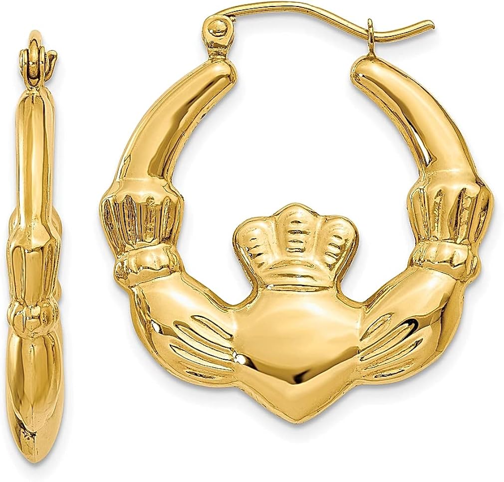 Pendientes de aro Claddagh de oro amarillo de 14 quilates, joyería fina celta para mujer, regalos para ella, Cristal Oro amarillo