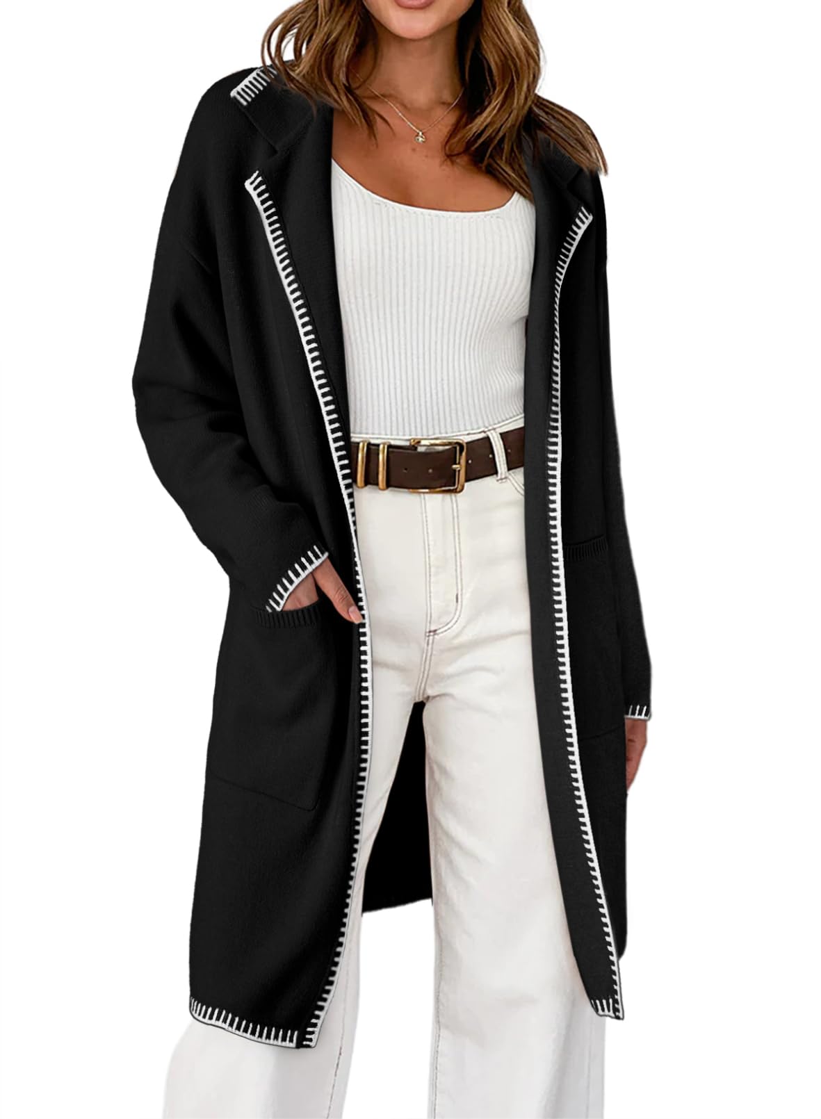 Dokotoo Womens Casual Long Cardigan Sweaters 2025 Winter Coats Fall Jacket Knit Coatigan Outwear with Pockets