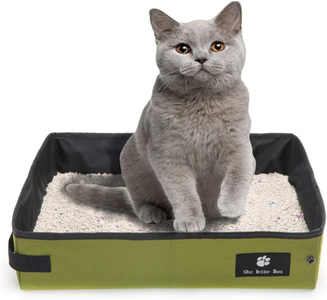 Misyue Cat Outdoor Collapsible Litter Box Light Weight Soft Foldable Waterproof Pet Cat Easy Cleaning Litter Pan Portable for Travel (L)…
