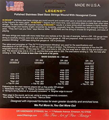 image for DR Strings LEGEND - Polished Flatwound Stainless Steel Bass Strings: 5