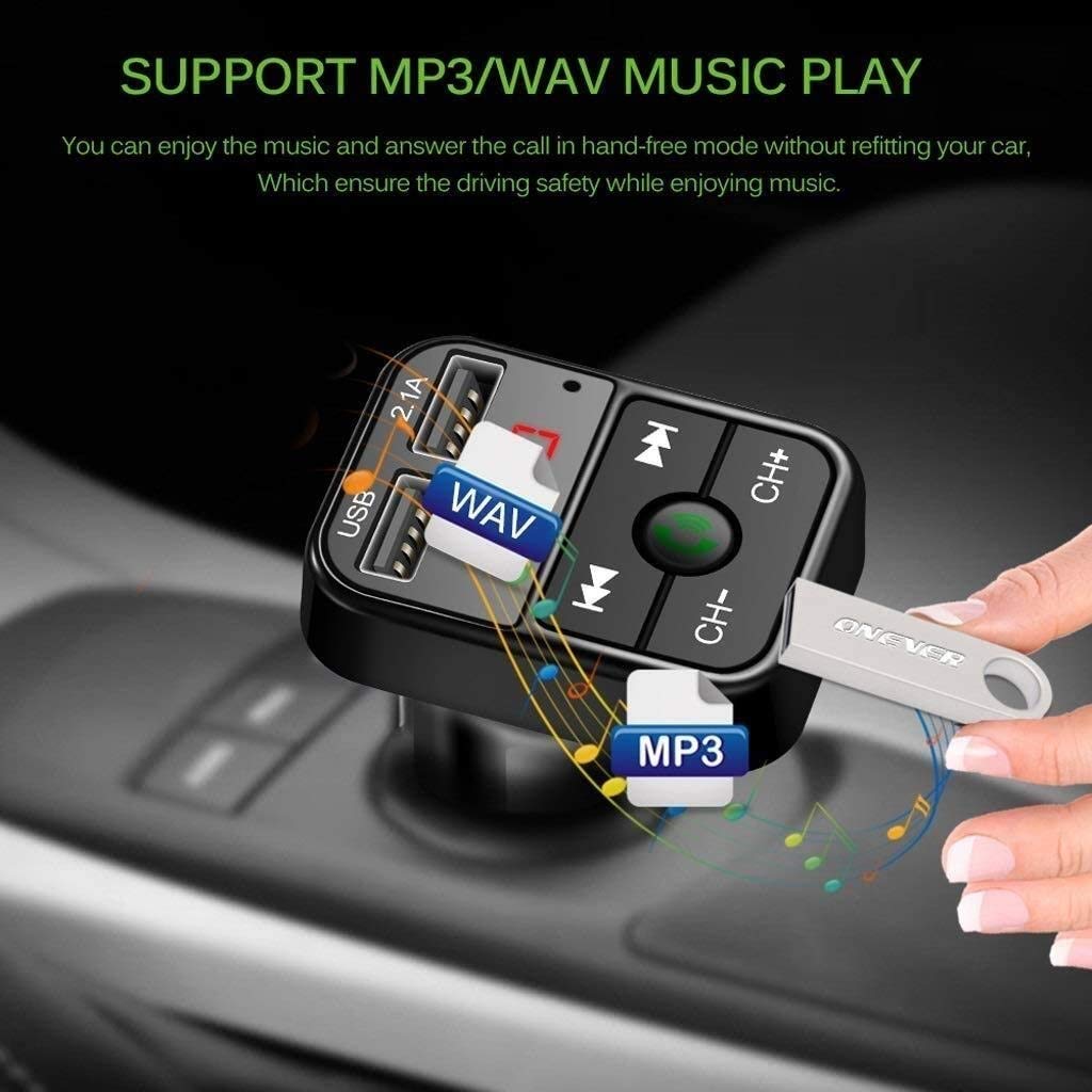 Caricabatteria da Auto, Adattatore a Costi rapidi Fast Dual USB Porta USB, trasmettitore Bluetooth FM Lettore Musicale Vivavoce