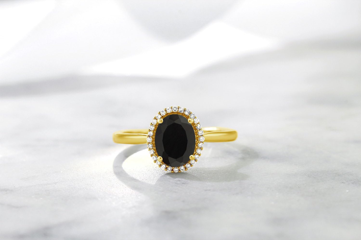 Gem Stone King 10K Yellow Gold 8X6MM Oval Gemstone Birthstone and White Diamond Halo Engagement Ring | Wedding Anniversary Promise Gold Ring For Women | Available In Size 5-10 - Image 6