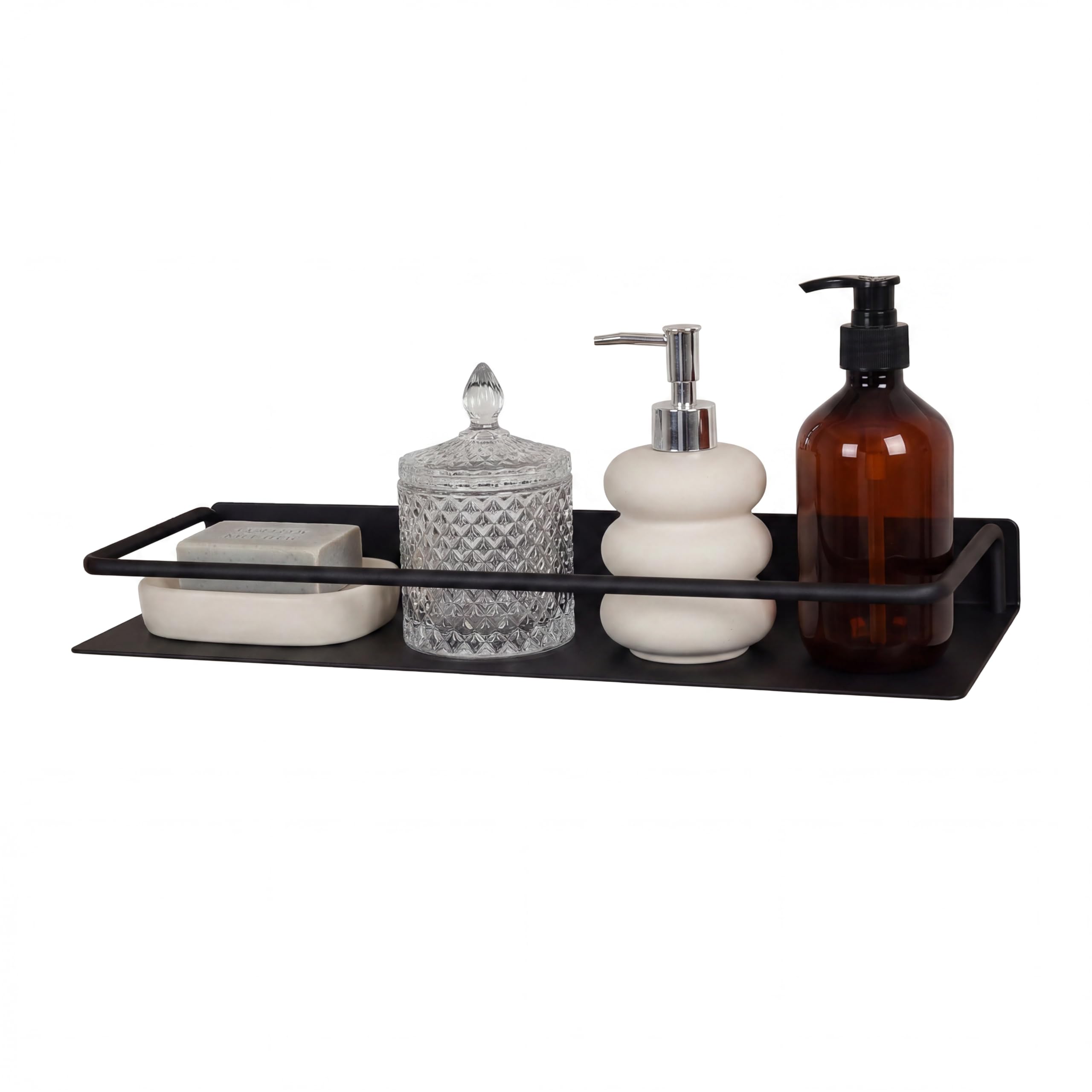 JOOM Floating Shelf with Guard Rail 40cm Black,Wall Mounted Metal Display