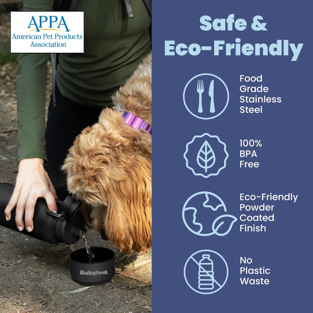 Dog Water Bottle for Dog Lovers - 32 oz Stainless Steel Double Wall Insulated Water Bottle with 8 oz Detachable Bowl on Bottom for Doggy Mom & Dad for Hiking, Walks, Travel - Black - image 4