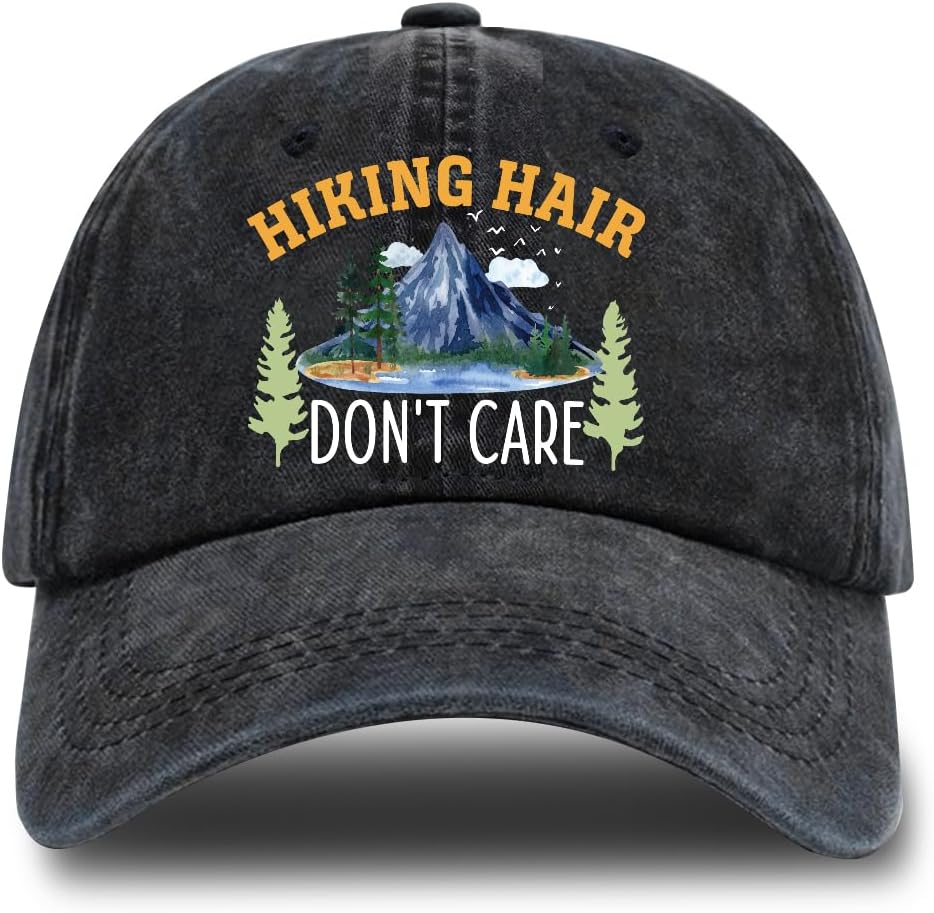 Hiking Adjustable Washed Cotton Baseball Cap, Funny Retro Trucker Hat Gift for Men Women Dad Mom Hiking Lover