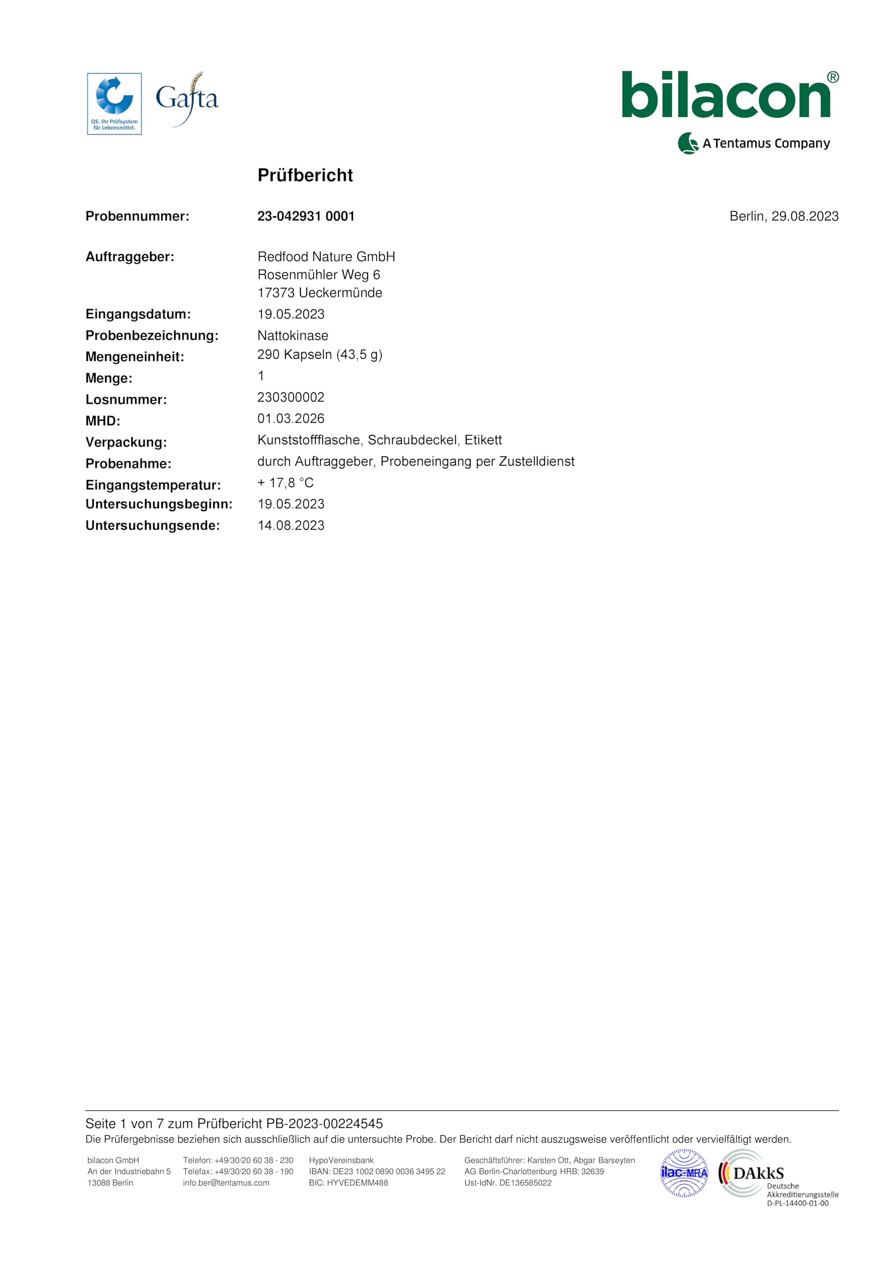 Redfood® Nattokinase Kapseln hochdosiert 290 Kapseln je 100 mg (20.000 FU/g) - 9 Monatsvorrat - Laborgeprüft und Vegan - Natto aus fermentierten Sojabohnenextrakt - Ohne unerwünschte Zusätze