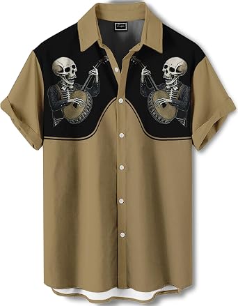 Mens Hawaiian Shirt Short Sleeve Western Style Symmetrical Pattern Button Up Casual Holiday Beach Summer Shirt