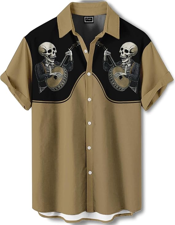 Mens Hawaiian Shirt Short Sleeve Western Style Symmetrical Pattern Button Up Casual Holiday Beach Summer Shirt