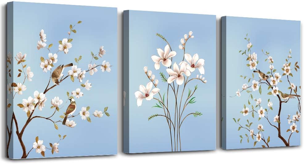 The Simple Life Canvas Wall Art for Living Room Bedroom Wall Decoration, Watercolor Trees and Birds Bathroom Wall Decoration Home Kitchen Flowers Posters Art, 40 x 30 cm/3