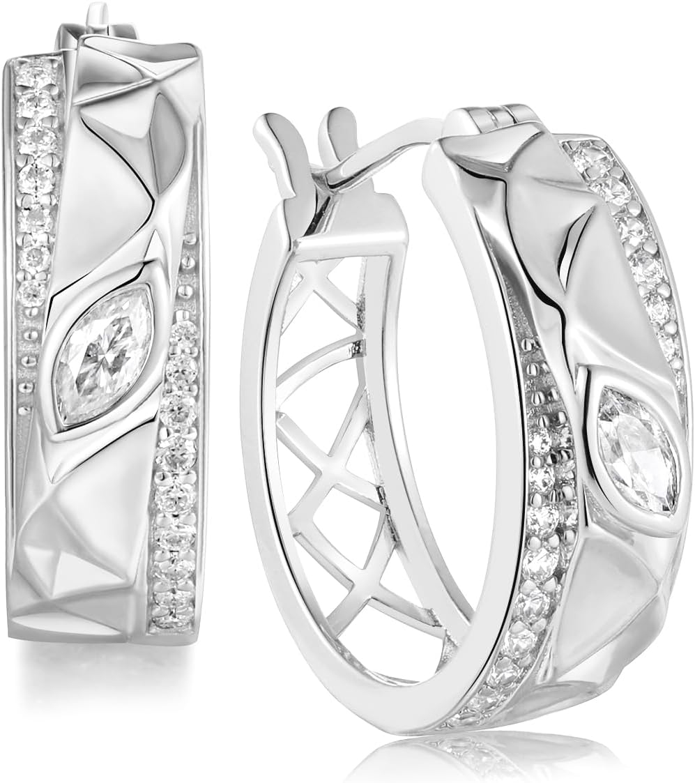 D Color VVS1 Clarity Moissanite Earrings for Women Men, 925 Sterling Silver 0.66ct Marquise Hoop, 20mm Gold Plated Moissanite Earrings, Birthday Christmas Valentines Jewelry