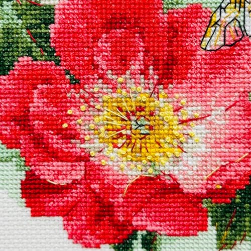 Image of RIOLIS - Furry Bumblebee 2210, Animals Cross Stitch Kits 6 inchx6 inch, Flowers Cross Stitch Kits for Beginners & Advanced, Crossstitching Kit Adult, Floral Embroidery Counted Stitching Kit