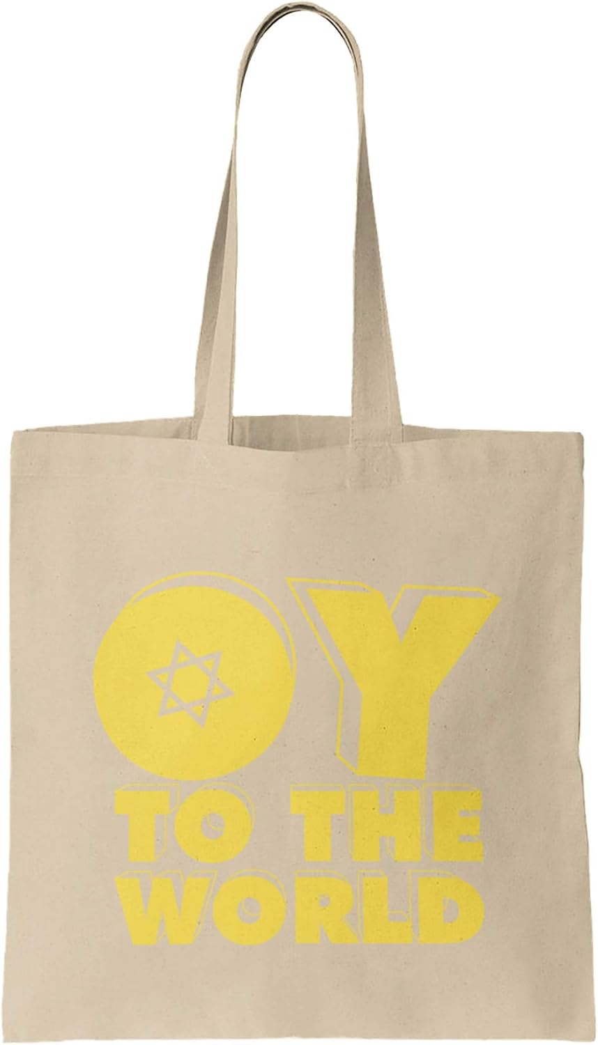 Oy To The World - Joy Jewish Pun Funny Hanukkah Reusable Grocery Tote Bag (Black)