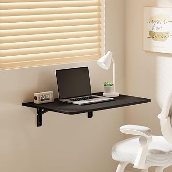 Menaka Black Wall Mounted Drop-Leaf Folding Table, Small Floating Computer Desk Workstation Laptop Table Hanging for Study Bedroom