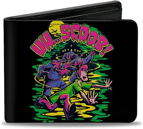 Buckle-Down Scooby Doo Billetera para hombre, plegable, monstruos persiguiendo peludo Uh Scoob Pose, cuero vegano, 4.0 x 3.5 pulgadas, Scooby Doo.,