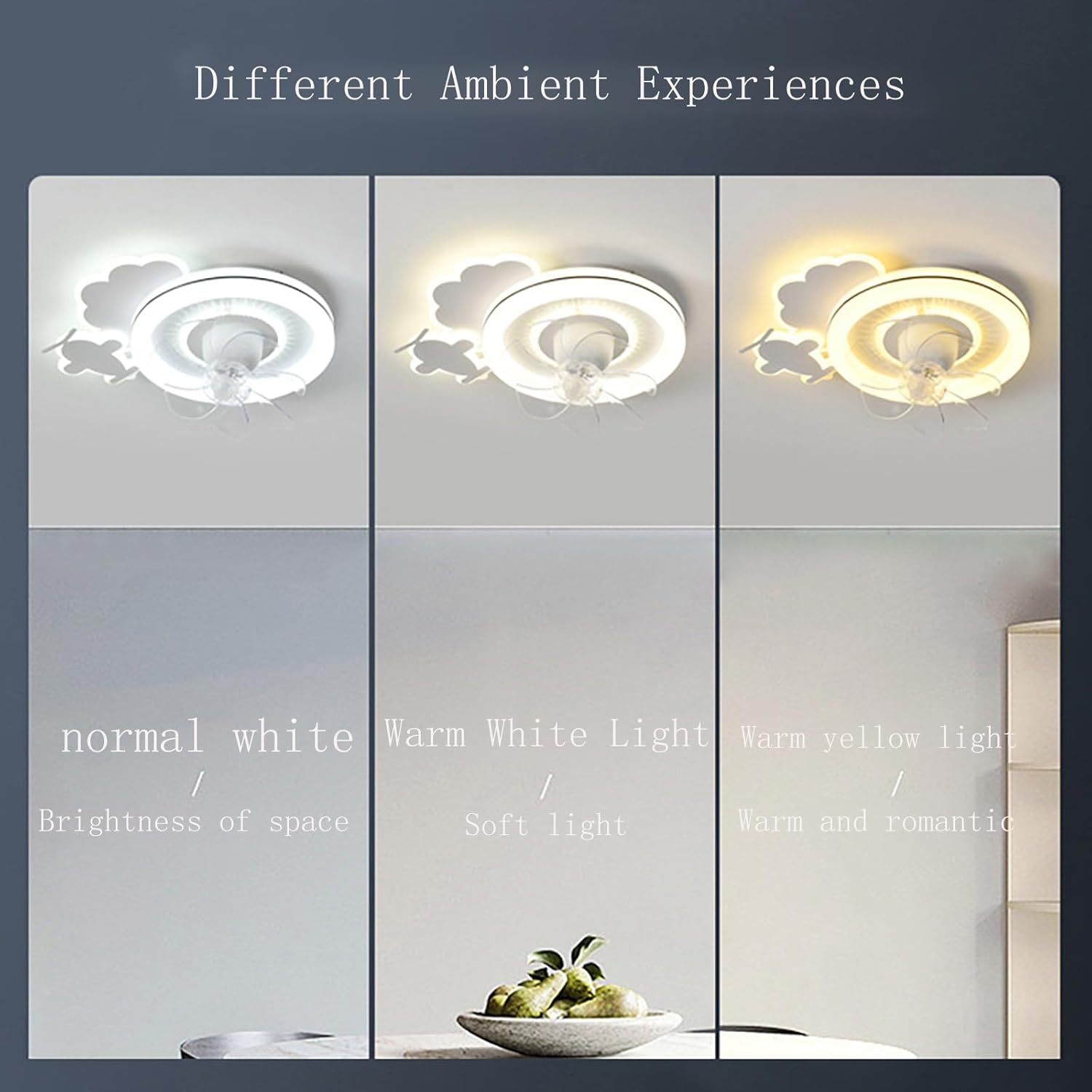 Dimmable Ceiling Light 360 Degree Shaking Head Creative Ceiling Lamp Boys Room Fan Ceiling Light with Remote Control Ceiling Fans with Lights Modern Intelligent Mute Princess Room (Pink)