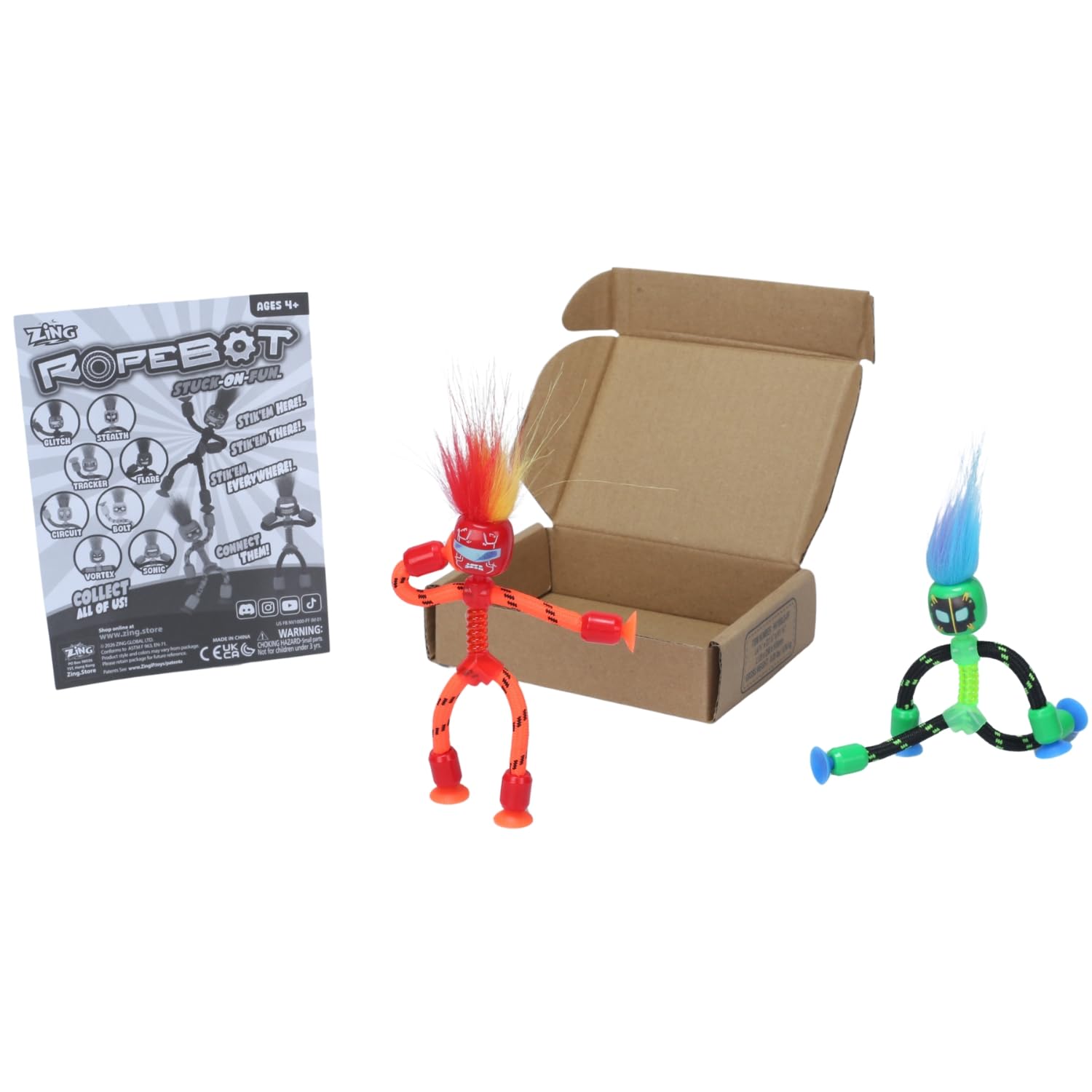 Zing RopeBot Suction Toy - Action Figure with Suction Hands & Feet, Red + Green, 4 inches - Image 2