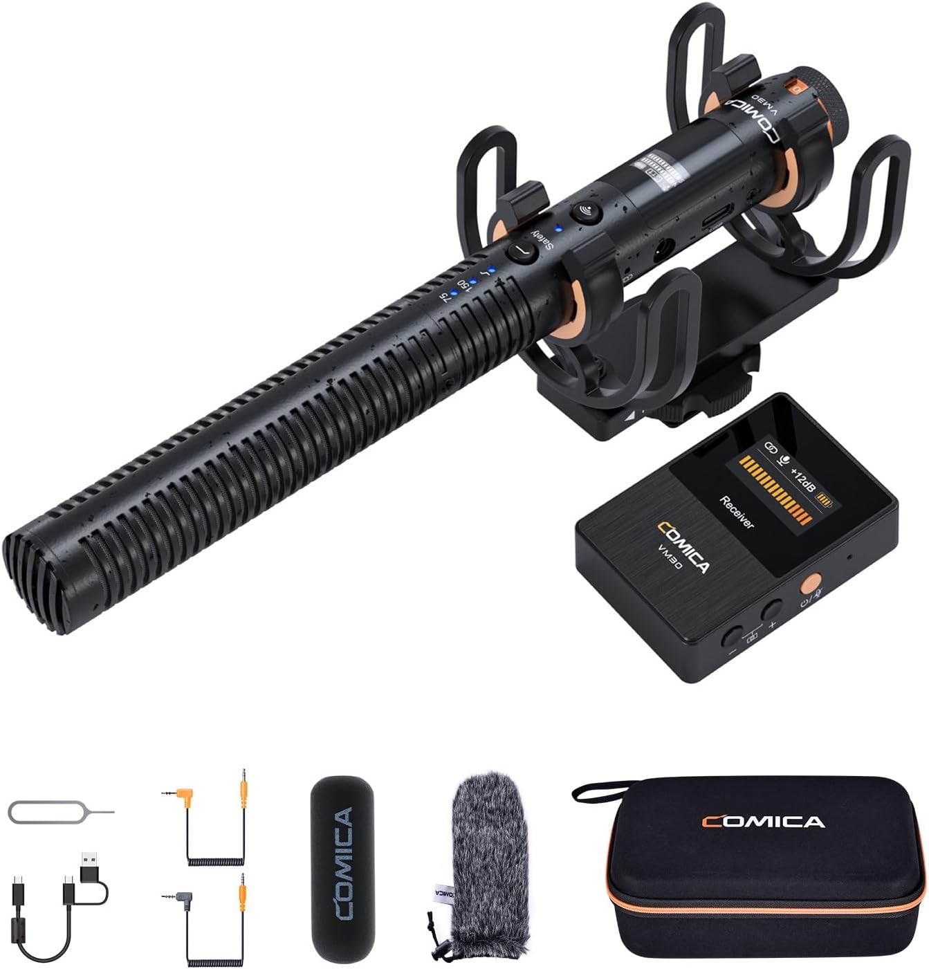 COMICA VM30 Wireless Shotgun Microphone for Camera - Super Cardioid 3.5mm/USB-C Analog/Digital Output Video Mic for DSLR, Camcorder, PC, and Android Smartphones - Ideal for Youtube, Podcast, Interview
