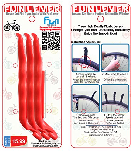 Funfitness Bike Tire Lever - Red - Premium Hardened Plastic Levers To Repair Bicycle Tube - Must Have Tool Kit For Road Bicyclist - Set Of 3 #TOP6