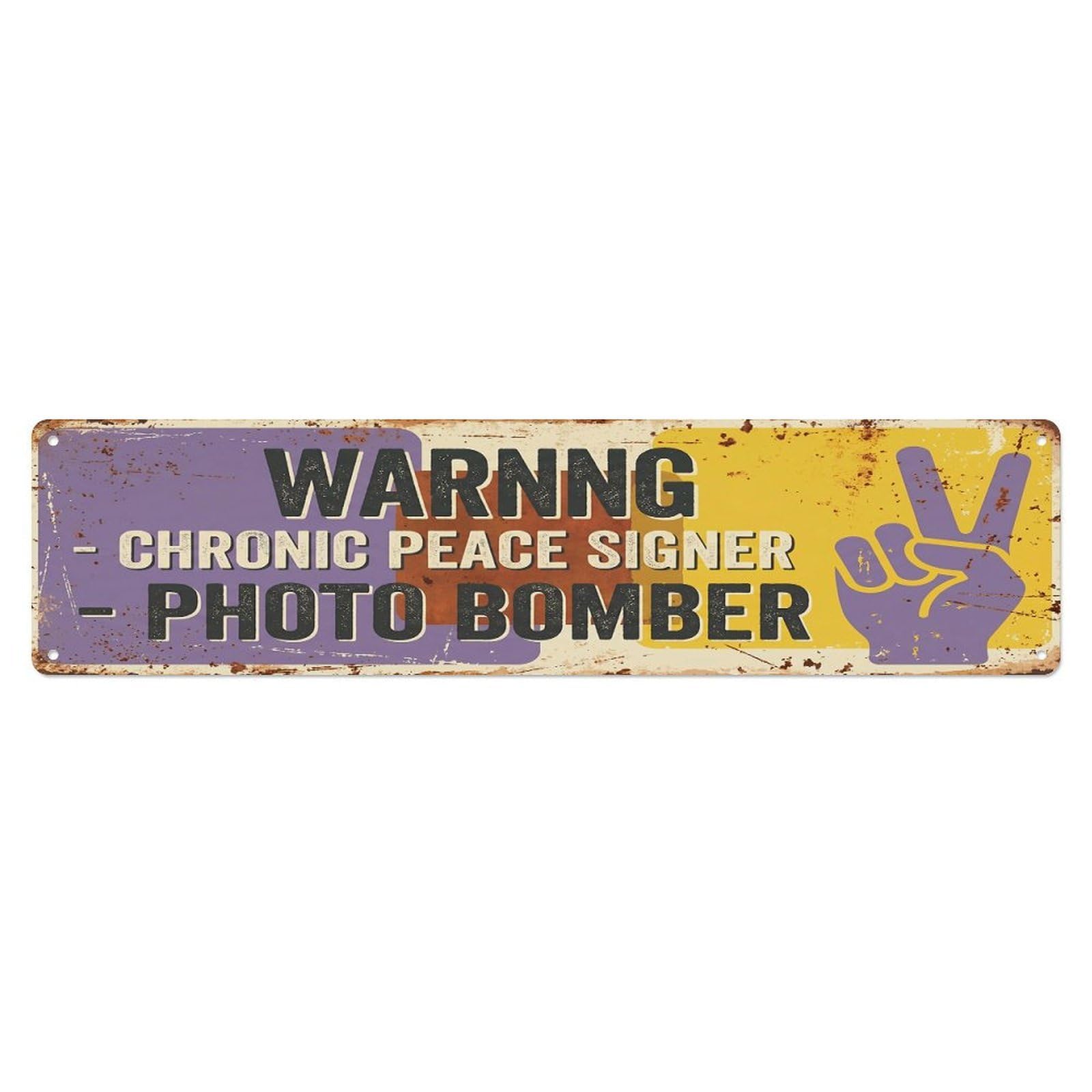 Olhnbad 4X16inch(10X40cm) Vintage Funny Warning Chronic Peace Signer Warning Metal Tin Sign