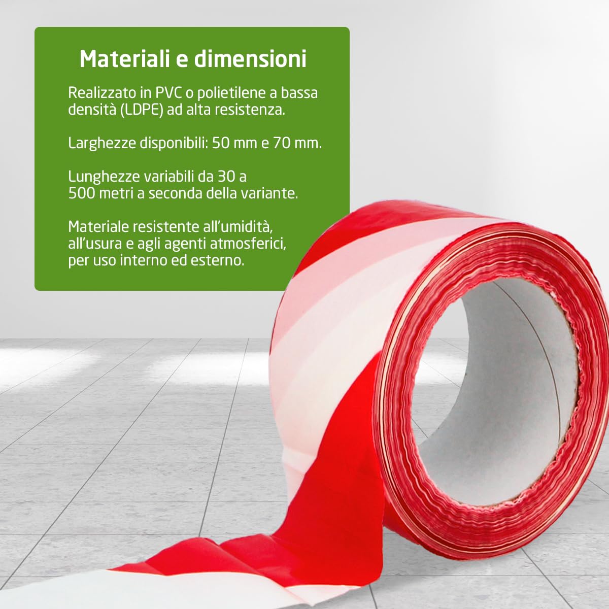 Amig – 15 rotoli di nastro segnaletico – Per segnalazione e avvertimento di pericolo – Impermeabile e flessibile – LDPE (polietilene a bassa densità) – 70 mm x 500 m – Rosso e bianco