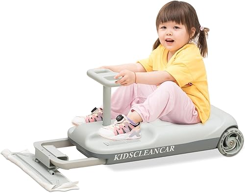 Auto de 12 V con diversión de limpieza, Gokart 3 en 1, arranque suave, ajustable de 5 velocidades, trapeador desmontable, batería recargable,