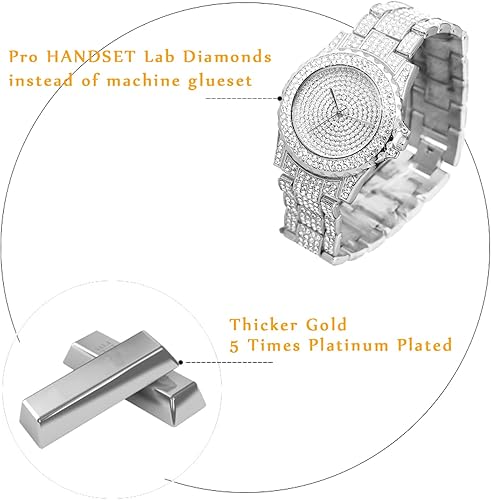 Miniatura 3 de Halukakah ECLIPSE - Reloj de diamantes para hombre, con diamantes completos, chapado en oro real de 18 quilates, chapado en oro blanco platino,