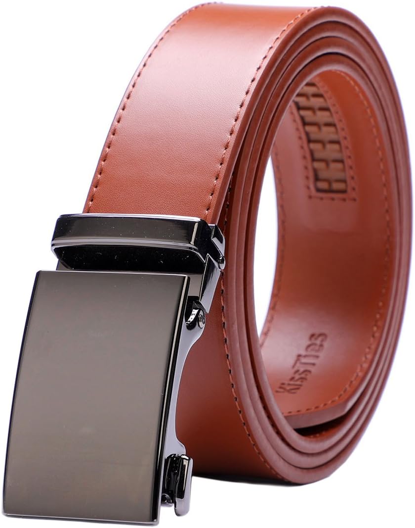 KissTies Genuine Leather Ratchet Belt | Adjustable Mens Dress Belts, Trim to Fit