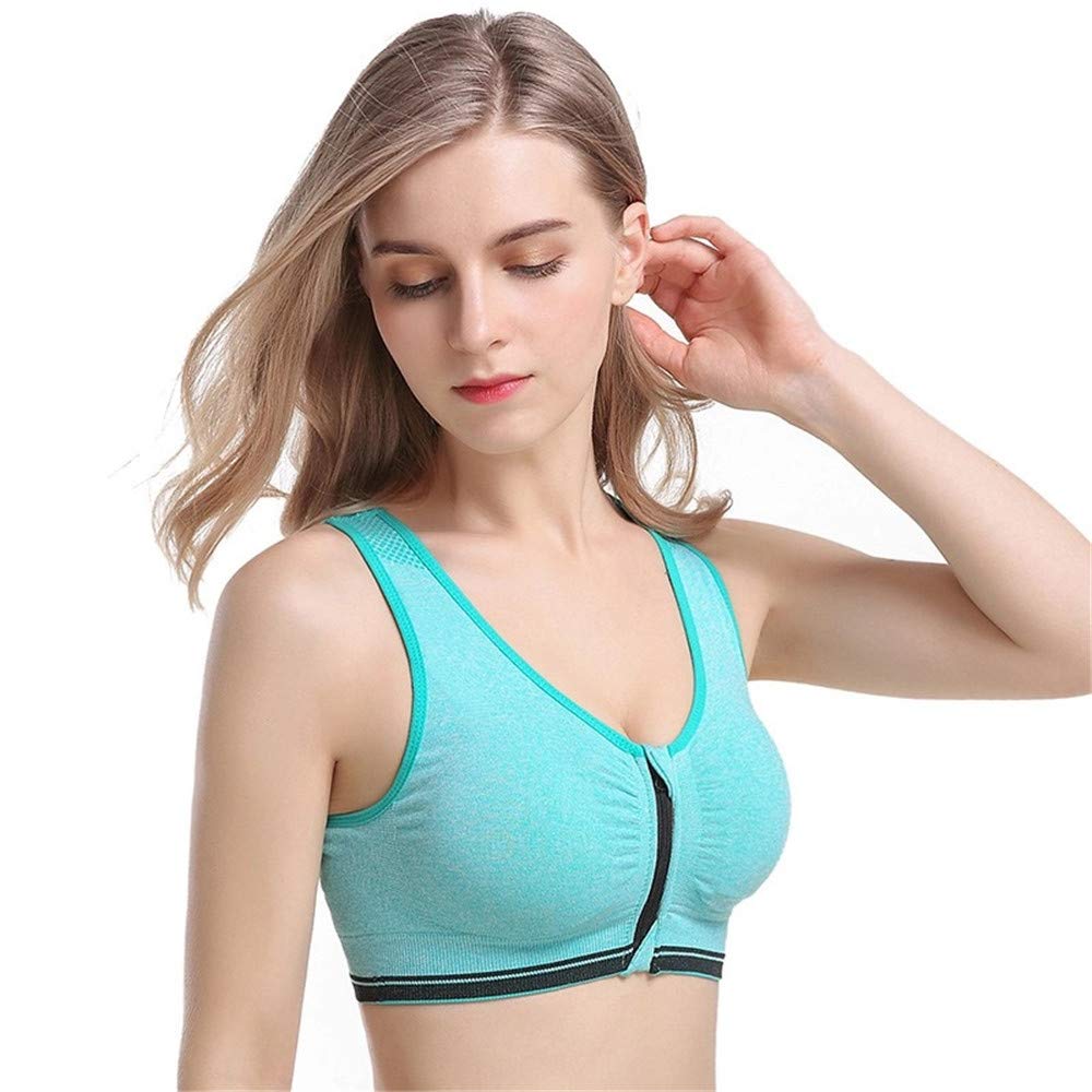 MIXZONES Women's Zip Front Closure Sports Bra - Seamless Wirefree Racerback with Removable Padded Zipper Bras Plus Size 4XL (XXL 36B 36C 36D 38A, Green)