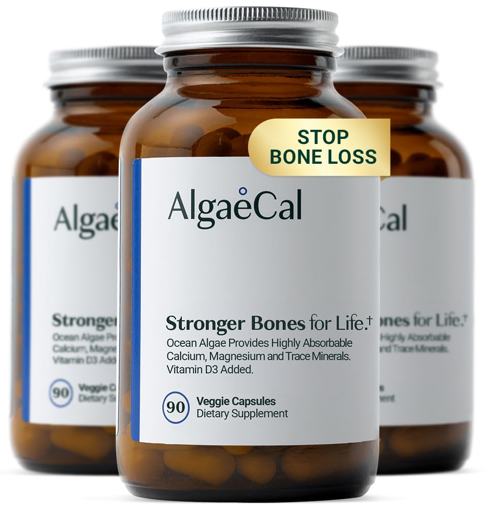 ALGAECALPlant Based Calcium Supplement with Vitamin D3 (1000 IU) for Bone Strength, Contains 13 Minerals Supporting Bone Health, Organic Calcium (750 mg) for Women & Men, 90 Caps, 3 Month Supply